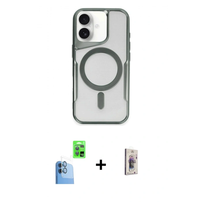 MARSİLYAN™- iPhone 16 Plus Kılıf Yadigar Klasik Özel Seri - Siyah Bilvis 3D Cam Ekran Koruyucu + Raze Metal Kamera Lens - LT