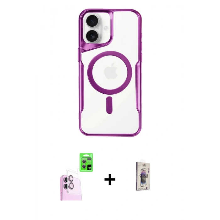 MARSİLYAN™- iPhone 16 Plus Kılıf Yadigar Klasik Özel Seri - Siyah Bilvis 3D Cam Ekran Koruyucu + Raze Metal Kamera Lens - PE