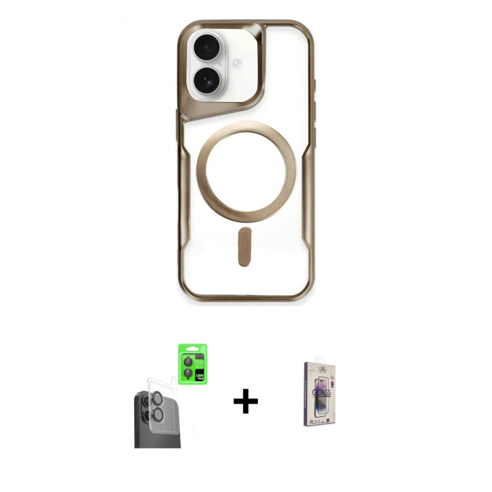 MARSİLYAN™- iPhone 16 Plus Kılıf Yadigar Klasik Özel Seri - Siyah Bilvis 3D Cam Ekran Koruyucu + Raze Metal Kamera Lens - SH