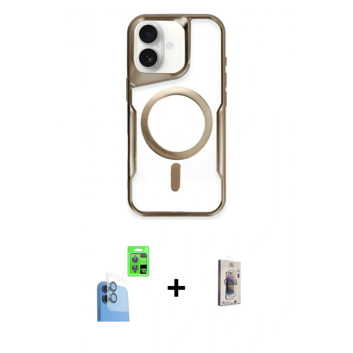 MARSİLYAN™- iPhone 16 Plus Kılıf Yadigar Klasik Özel Seri - Siyah Bilvis 3D Cam Ekran Koruyucu + Raze Metal Kamera Lens - LT