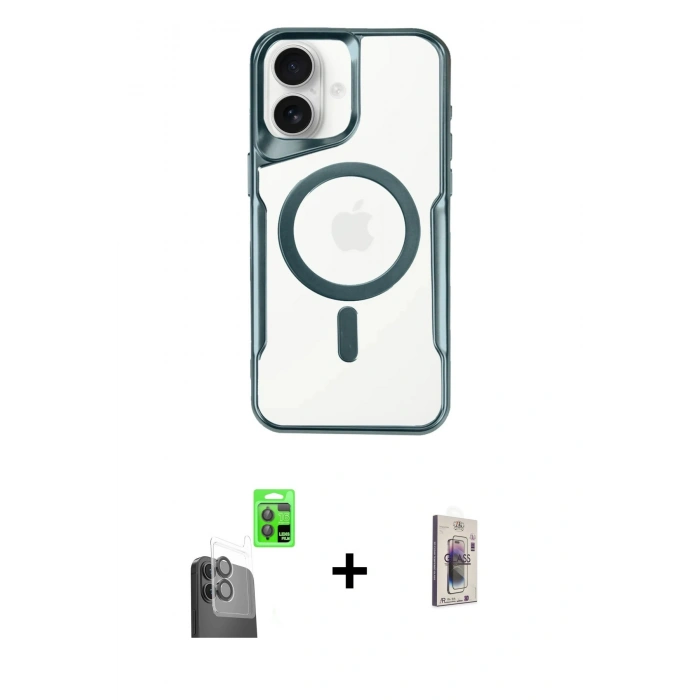 MARSİLYAN™- iPhone 16 Plus Kılıf Yadigar Klasik Özel Seri - Siyah Bilvis 3D Cam Ekran Koruyucu + Raze Metal Kamera Lens - SH