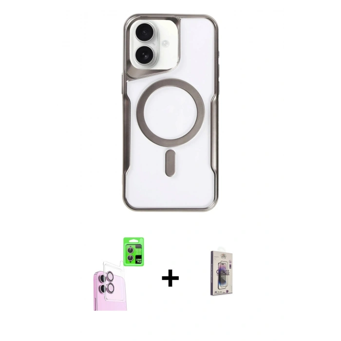MARSİLYAN™- iPhone 16 Plus Kılıf Yadigar Klasik Özel Seri - Siyah Bilvis 3D Cam Ekran Koruyucu + Raze Metal Kamera Lens - PE