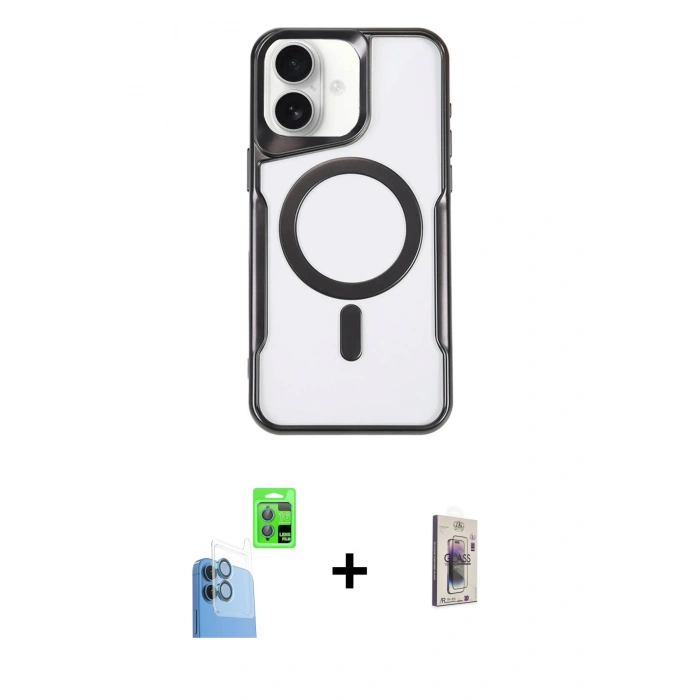 MARSİLYAN™- iPhone 16 Plus Kılıf Yadigar Klasik Özel Seri - Siyah Bilvis 3D Cam Ekran Koruyucu + Raze Metal Kamera Lens - LT