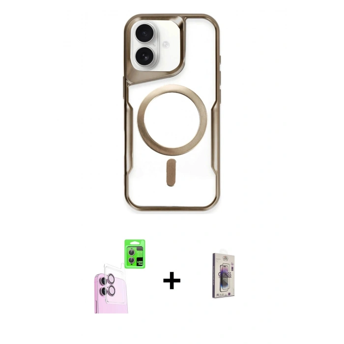MARSİLYAN™- iPhone 16 Plus Kılıf Yadigar Klasik Özel Seri - Siyah Bilvis 3D Cam Ekran Koruyucu + Raze Metal Kamera Lens - PE