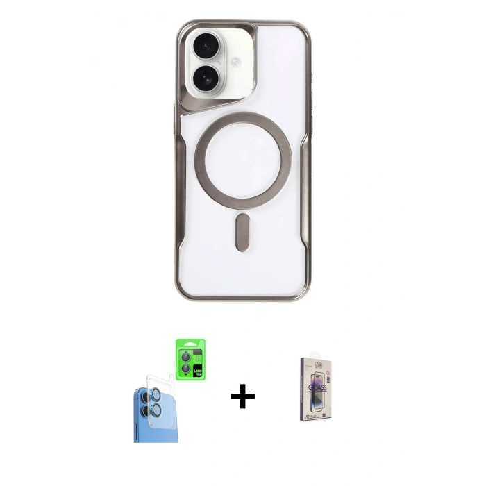 MARSİLYAN™- iPhone 16 Plus Kılıf Yadigar Klasik Özel Seri - Siyah Bilvis 3D Cam Ekran Koruyucu + Raze Metal Kamera Lens - LT