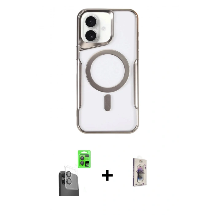 MARSİLYAN™- iPhone 16 Plus Kılıf Yadigar Klasik Özel Seri - Siyah Bilvis 3D Cam Ekran Koruyucu + Raze Metal Kamera Lens - SH