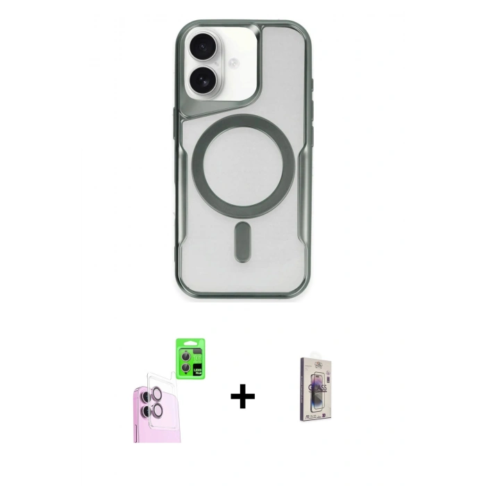 MARSİLYAN™- iPhone 16 Plus Kılıf Yadigar Klasik Özel Seri - Siyah Bilvis 3D Cam Ekran Koruyucu + Raze Metal Kamera Lens - PE