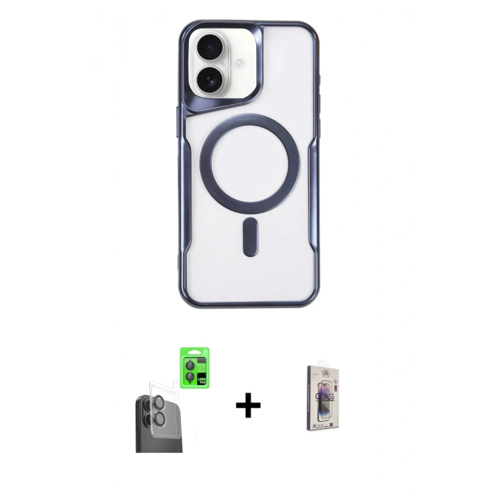 MARSİLYAN™- iPhone 16 Plus Kılıf Yadigar Klasik Özel Seri - Siyah Bilvis 3D Cam Ekran Koruyucu + Raze Metal Kamera Lens - SH