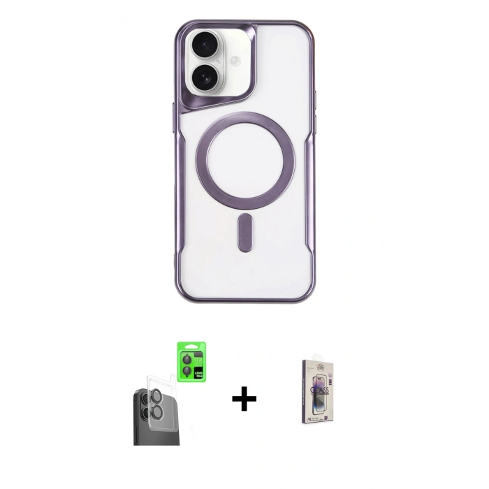 MARSİLYAN™- iPhone 16 Plus Kılıf Yadigar Klasik Özel Seri - Siyah Bilvis 3D Cam Ekran Koruyucu + Raze Metal Kamera Lens - SH