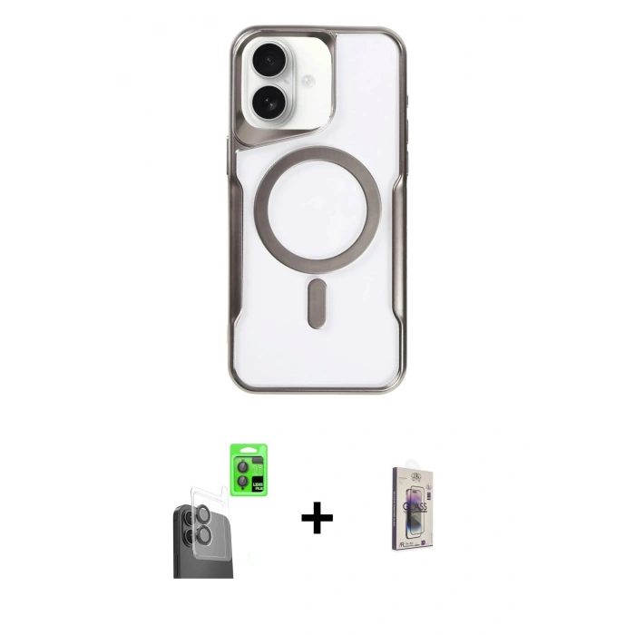 MARSİLYAN™- iPhone 16 Plus Kılıf Yadigar Klasik Özel Seri - Siyah Bilvis 3D Cam Ekran Koruyucu + Raze Metal Kamera Lens - SH