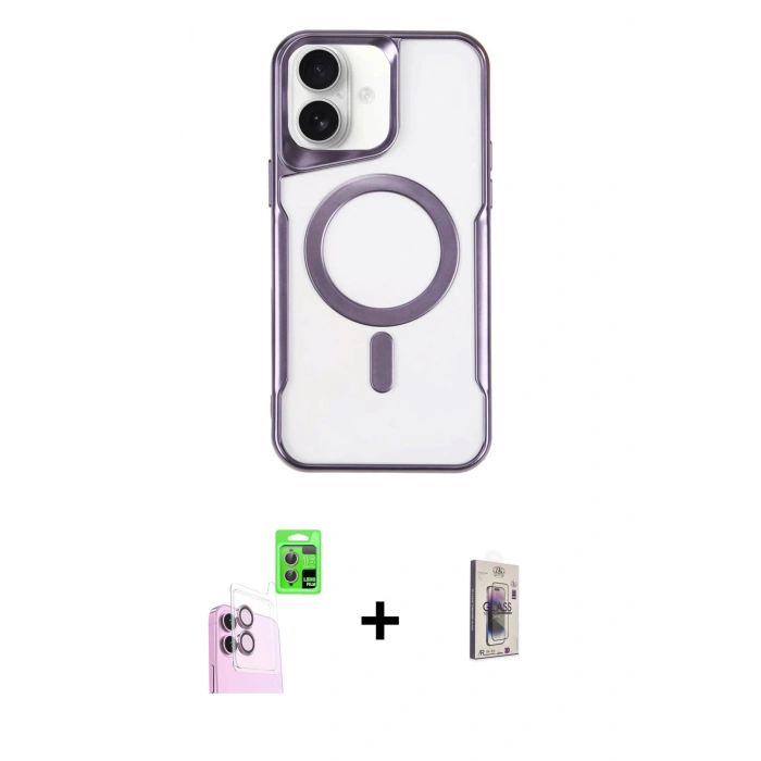 MARSİLYAN™- iPhone 16 Plus Kılıf Yadigar Klasik Özel Seri - Siyah Bilvis 3D Cam Ekran Koruyucu + Raze Metal Kamera Lens - PE