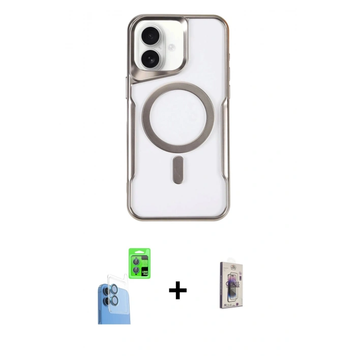 MARSİLYAN™- iPhone 16 Plus Kılıf Yadigar Klasik Özel Seri - Siyah Bilvis 3D Cam Ekran Koruyucu + Raze Metal Kamera Lens - LT