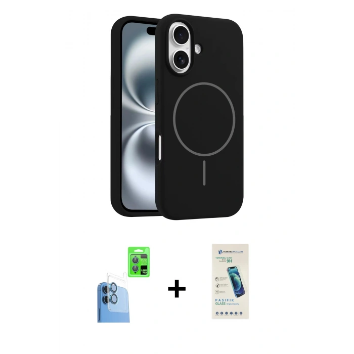 MARSİLYAN™- iPhone 16 Plus Kılıf Yankı Form Serisi - Şeffaf Pasifik Cam Ekran Koruyucu + Raze Metal Kamera Lens - LT