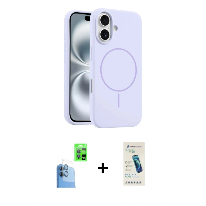 MARSİLYAN™- iPhone 16 Plus Kılıf Yankı Form Serisi - Şeffaf Pasifik Cam Ekran Koruyucu + Raze Metal Kamera Lens - LT