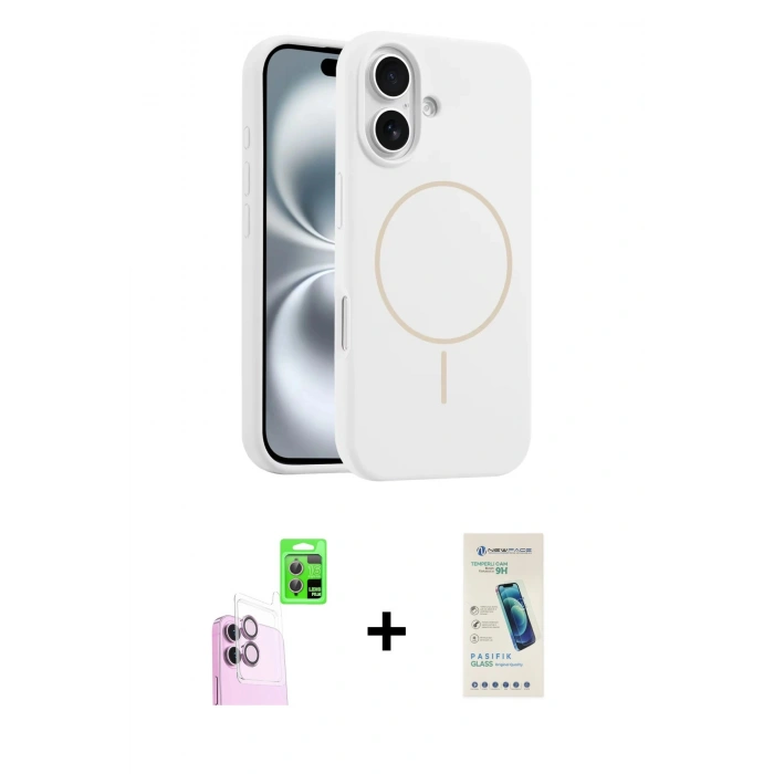 MARSİLYAN™- iPhone 16 Plus Kılıf Yankı Form Serisi - Şeffaf Pasifik Cam Ekran Koruyucu + Raze Metal Kamera Lens - PE