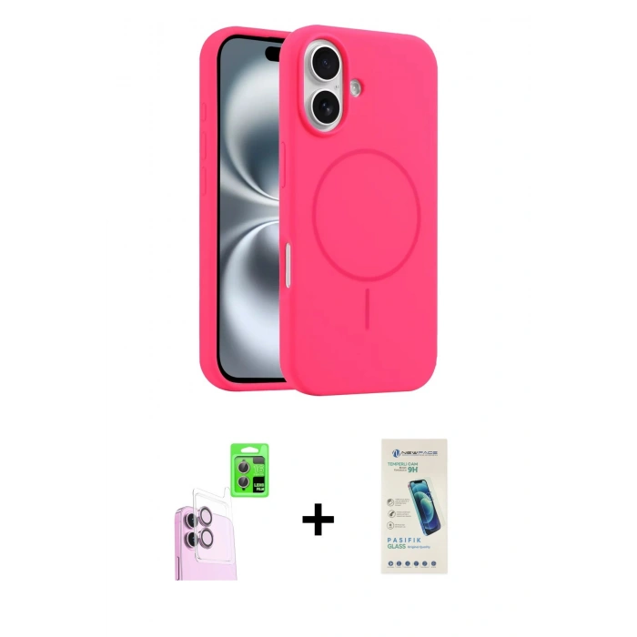 MARSİLYAN™- iPhone 16 Plus Kılıf Yankı Form Serisi - Şeffaf Pasifik Cam Ekran Koruyucu + Raze Metal Kamera Lens - PE