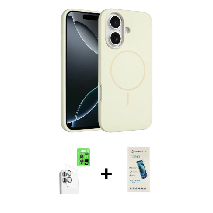 MARSİLYAN™- iPhone 16 Plus Kılıf Yankı Form Serisi - Şeffaf Pasifik Cam Ekran Koruyucu + Raze Metal Kamera Lens - BZ