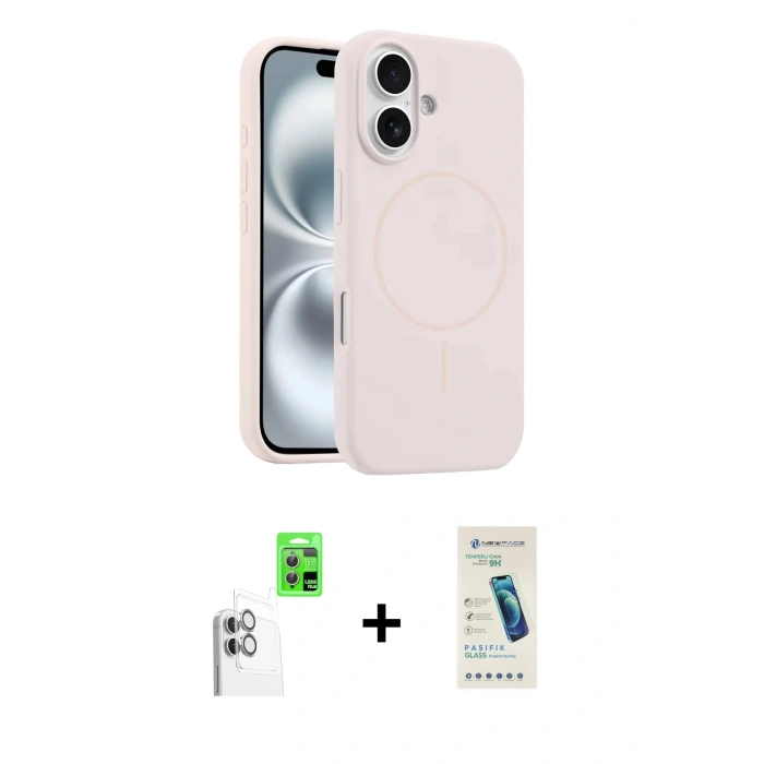 MARSİLYAN™- iPhone 16 Plus Kılıf Yankı Form Serisi - Şeffaf Pasifik Cam Ekran Koruyucu + Raze Metal Kamera Lens - BZ