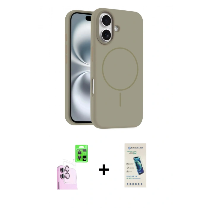 MARSİLYAN™- iPhone 16 Plus Kılıf Yankı Form Serisi - Şeffaf Pasifik Cam Ekran Koruyucu + Raze Metal Kamera Lens - PE