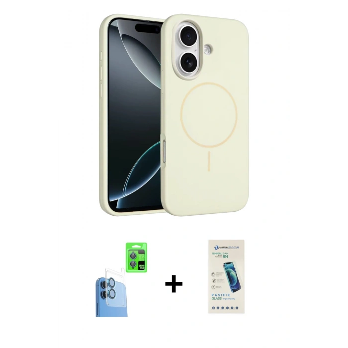 MARSİLYAN™- iPhone 16 Plus Kılıf Yankı Form Serisi - Şeffaf Pasifik Cam Ekran Koruyucu + Raze Metal Kamera Lens - LT