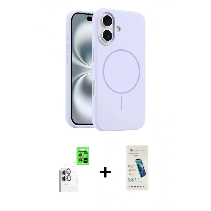 MARSİLYAN™- iPhone 16 Plus Kılıf Yankı Form Serisi - Şeffaf Pasifik Cam Ekran Koruyucu + Raze Metal Kamera Lens - BZ