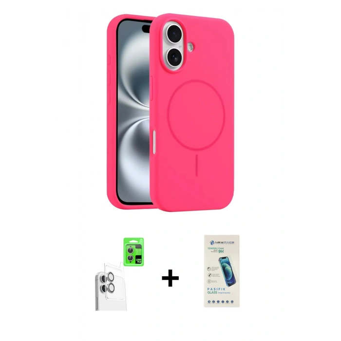 MARSİLYAN™- iPhone 16 Plus Kılıf Yankı Form Serisi - Şeffaf Pasifik Cam Ekran Koruyucu + Raze Metal Kamera Lens - BZ
