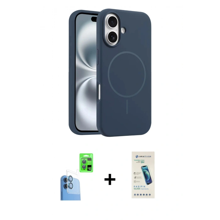 MARSİLYAN™- iPhone 16 Plus Kılıf Yankı Form Serisi - Şeffaf Pasifik Cam Ekran Koruyucu + Raze Metal Kamera Lens - LT