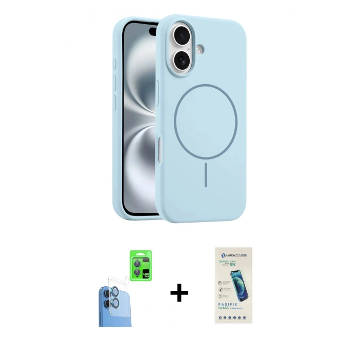 MARSİLYAN™- iPhone 16 Plus Kılıf Yankı Form Serisi - Şeffaf Pasifik Cam Ekran Koruyucu + Raze Metal Kamera Lens - LT