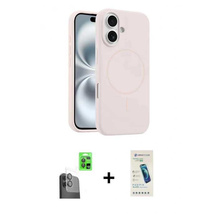 MARSİLYAN™- iPhone 16 Plus Kılıf Yankı Form Serisi - Şeffaf Pasifik Cam Ekran Koruyucu + Raze Metal Kamera Lens - SH