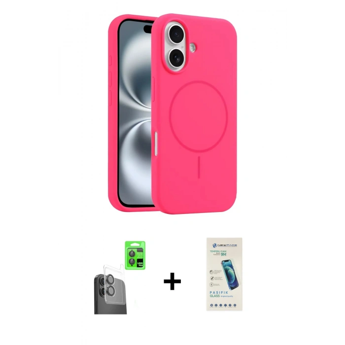 MARSİLYAN™- iPhone 16 Plus Kılıf Yankı Form Serisi - Şeffaf Pasifik Cam Ekran Koruyucu + Raze Metal Kamera Lens - SH