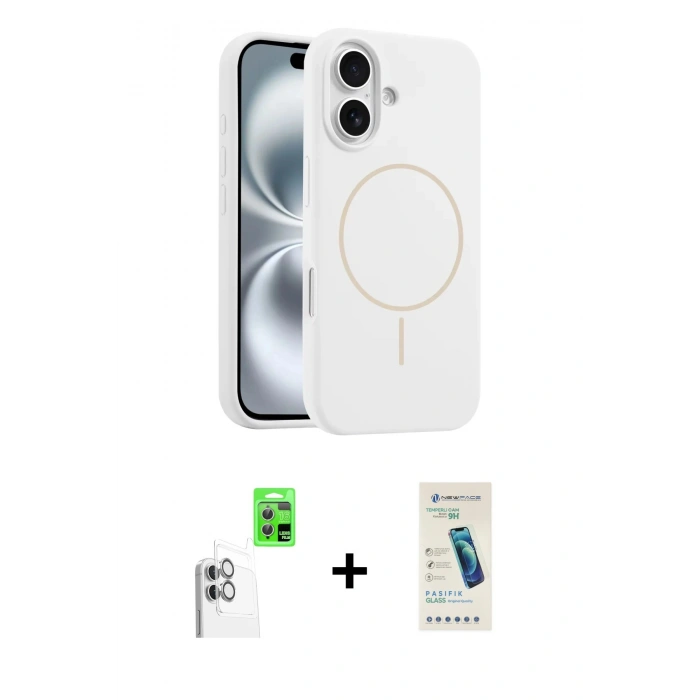 MARSİLYAN™- iPhone 16 Plus Kılıf Yankı Form Serisi - Şeffaf Pasifik Cam Ekran Koruyucu + Raze Metal Kamera Lens - BZ