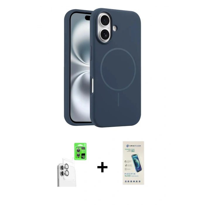 MARSİLYAN™- iPhone 16 Plus Kılıf Yankı Form Serisi - Şeffaf Pasifik Cam Ekran Koruyucu + Raze Metal Kamera Lens - BZ