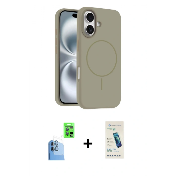 MARSİLYAN™- iPhone 16 Plus Kılıf Yankı Form Serisi - Şeffaf Pasifik Cam Ekran Koruyucu + Raze Metal Kamera Lens - LT