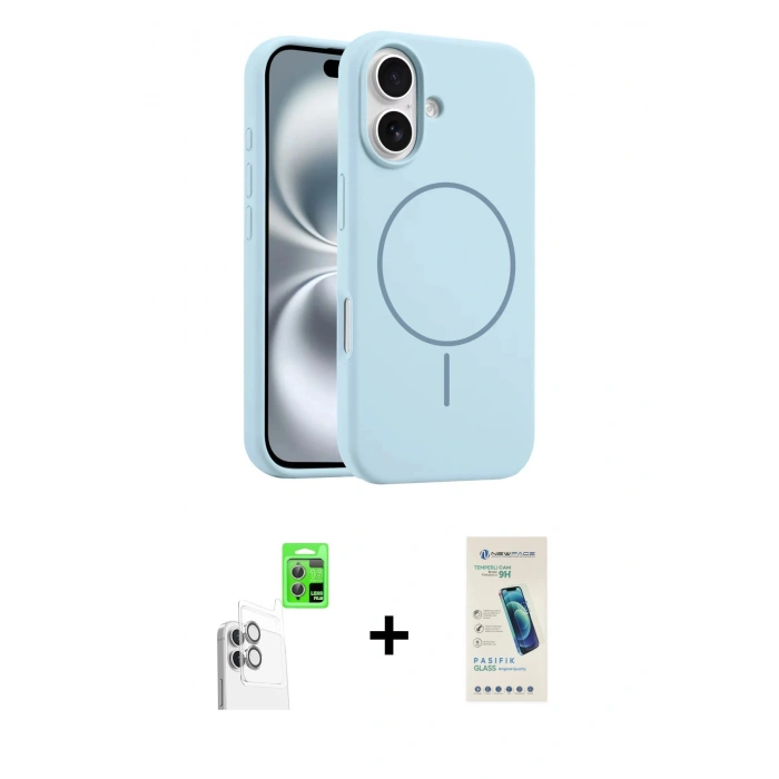 MARSİLYAN™- iPhone 16 Plus Kılıf Yankı Form Serisi - Şeffaf Pasifik Cam Ekran Koruyucu + Raze Metal Kamera Lens - BZ