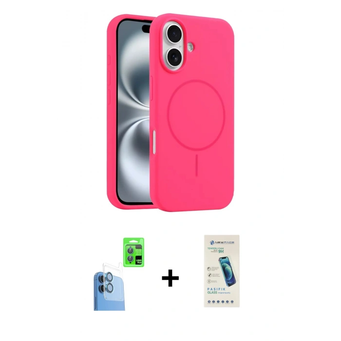 MARSİLYAN™- iPhone 16 Plus Kılıf Yankı Form Serisi - Şeffaf Pasifik Cam Ekran Koruyucu + Raze Metal Kamera Lens - LT