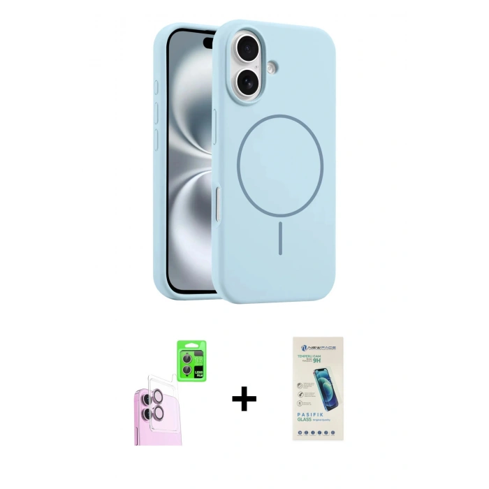 MARSİLYAN™- iPhone 16 Plus Kılıf Yankı Form Serisi - Şeffaf Pasifik Cam Ekran Koruyucu + Raze Metal Kamera Lens - PE