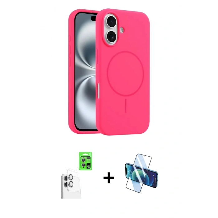 MARSİLYAN™- iPhone 16 Plus Kılıf Yankı Form Serisi - Siyah 3D Antistatik Cam Ekran Koruyucu + Raze Metal Kamera Lens - BZ