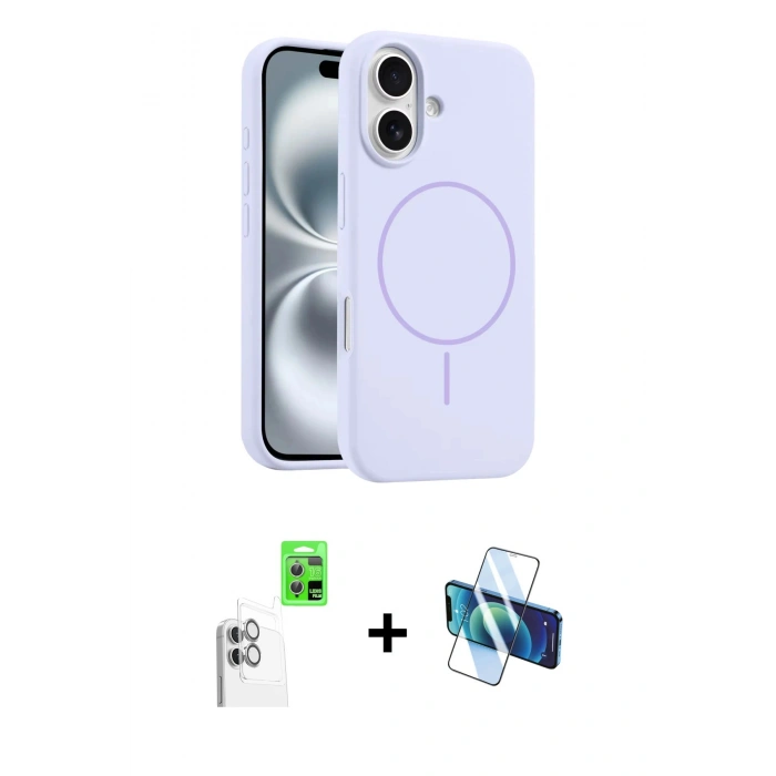 MARSİLYAN™- iPhone 16 Plus Kılıf Yankı Form Serisi - Siyah 3D Antistatik Cam Ekran Koruyucu + Raze Metal Kamera Lens - BZ