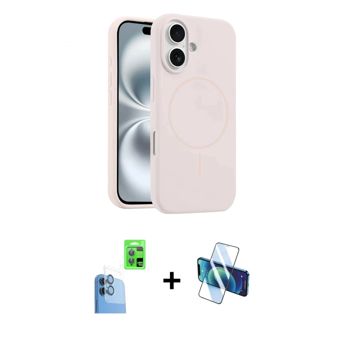 MARSİLYAN™- iPhone 16 Plus Kılıf Yankı Form Serisi - Siyah 3D Antistatik Cam Ekran Koruyucu + Raze Metal Kamera Lens - LT