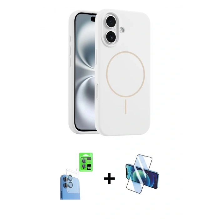 MARSİLYAN™- iPhone 16 Plus Kılıf Yankı Form Serisi - Siyah 3D Antistatik Cam Ekran Koruyucu + Raze Metal Kamera Lens - LT