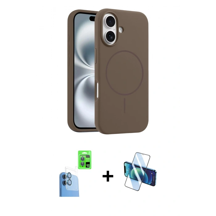 MARSİLYAN™- iPhone 16 Plus Kılıf Yankı Form Serisi - Siyah 3D Antistatik Cam Ekran Koruyucu + Raze Metal Kamera Lens - LT