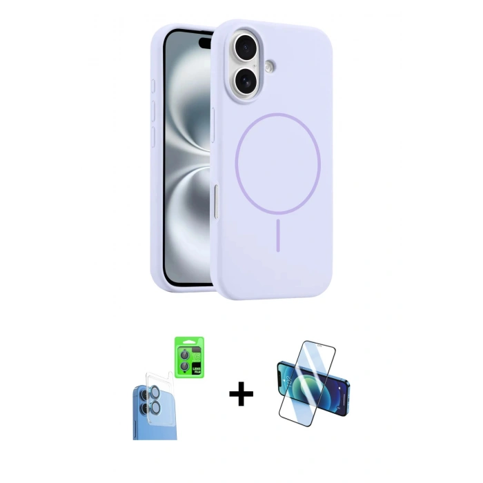 MARSİLYAN™- iPhone 16 Plus Kılıf Yankı Form Serisi - Siyah 3D Antistatik Cam Ekran Koruyucu + Raze Metal Kamera Lens - LT