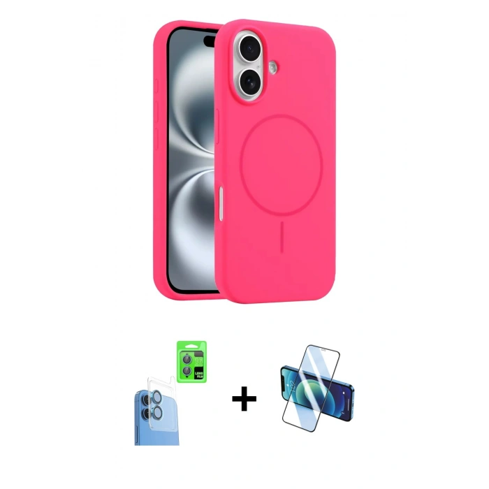 MARSİLYAN™- iPhone 16 Plus Kılıf Yankı Form Serisi - Siyah 3D Antistatik Cam Ekran Koruyucu + Raze Metal Kamera Lens - LT