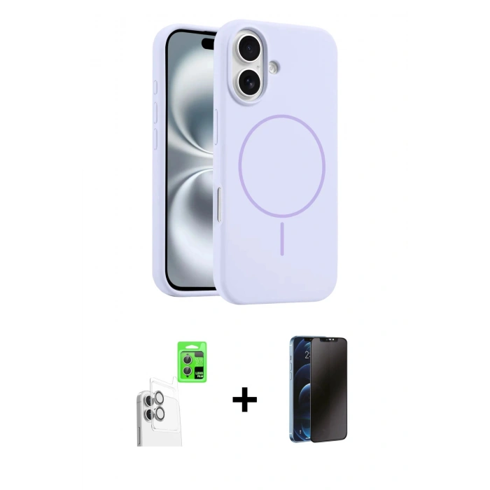 MARSİLYAN™- iPhone 16 Plus Kılıf Yankı Form Serisi - Siyah 3D Antistatik Hayalet Cam Ekran Koruyucu + Beyaz Raze Metal Kamera Lens