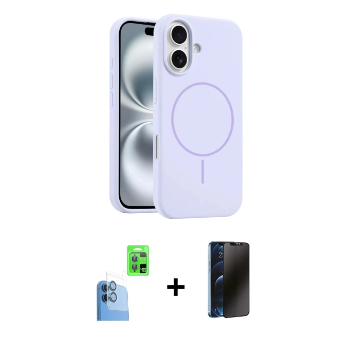 MARSİLYAN™- iPhone 16 Plus Kılıf Yankı Form Serisi - Siyah 3D Antistatik Hayalet Cam Ekran Koruyucu + Lacivert Raze Metal Kamera Lens