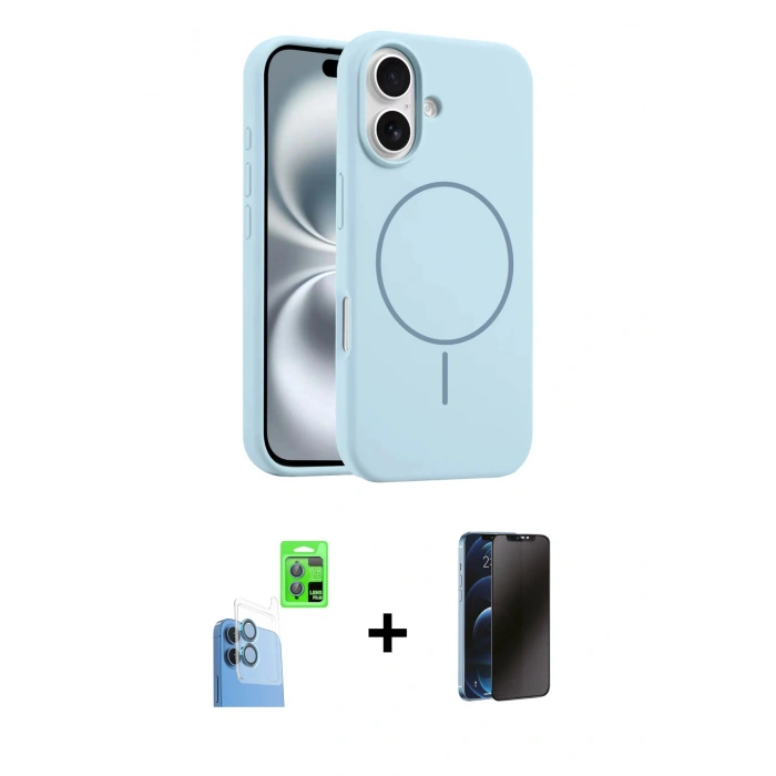 MARSİLYAN™- iPhone 16 Plus Kılıf Yankı Form Serisi - Siyah 3D Antistatik Hayalet Cam Ekran Koruyucu + Lacivert Raze Metal Kamera Lens