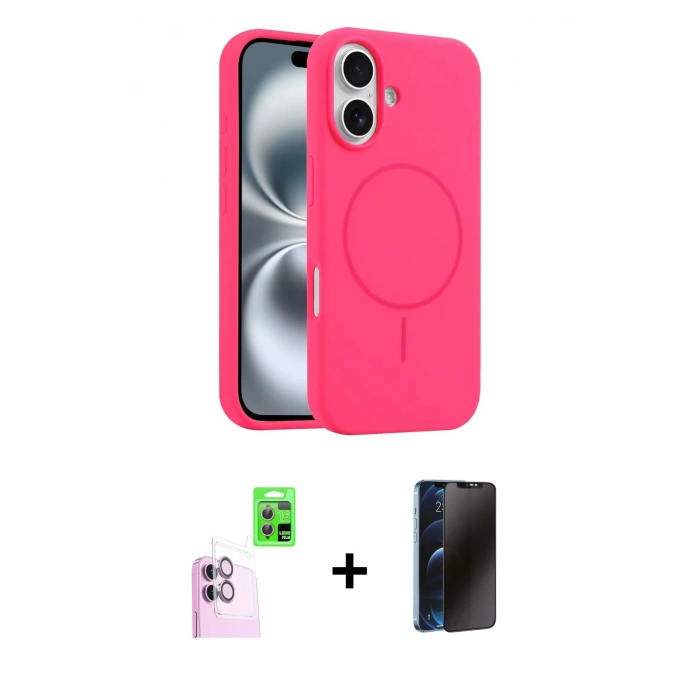 MARSİLYAN™- iPhone 16 Plus Kılıf Yankı Form Serisi - Siyah 3D Antistatik Hayalet Cam Ekran Koruyucu + Raze Metal Kamera Lens - PE