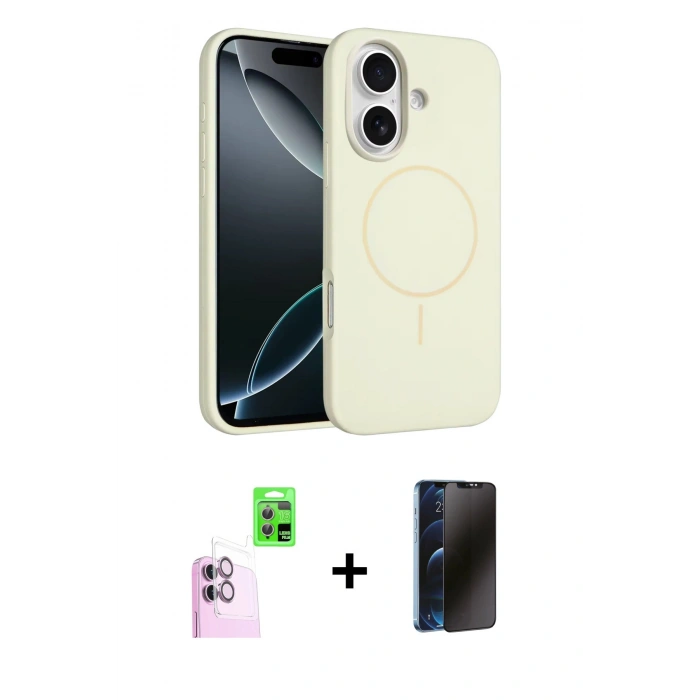 MARSİLYAN™- iPhone 16 Plus Kılıf Yankı Form Serisi - Siyah 3D Antistatik Hayalet Cam Ekran Koruyucu + Raze Metal Kamera Lens - PE