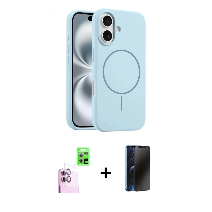 MARSİLYAN™- iPhone 16 Plus Kılıf Yankı Form Serisi - Siyah 3D Antistatik Hayalet Cam Ekran Koruyucu + Raze Metal Kamera Lens - PE