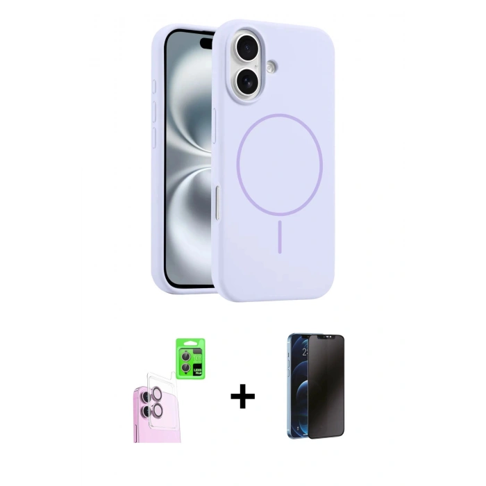 MARSİLYAN™- iPhone 16 Plus Kılıf Yankı Form Serisi - Siyah 3D Antistatik Hayalet Cam Ekran Koruyucu + Raze Metal Kamera Lens - PE